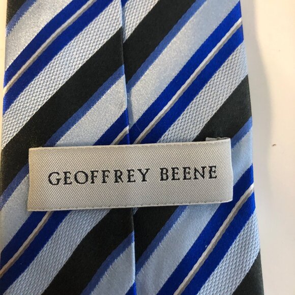 Geoffrey Beene Mens Silk Tie Striped Blue Gray Accessory Office Work Formal Gift - Picture 5 of 7
